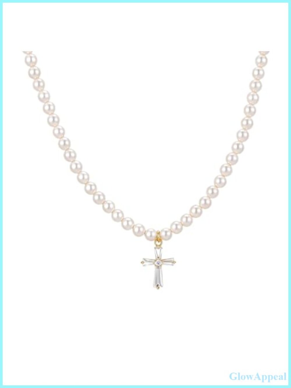 Gold Plated Cross Pearl Pendant Necklace Adjustable Hypoallergenic
